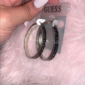 Black Guess Hoop Earrings